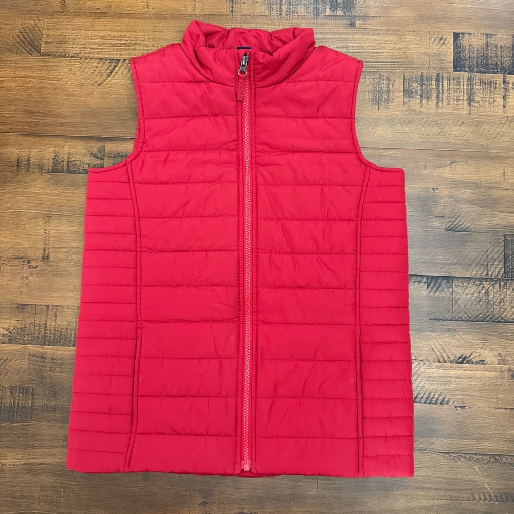Lands' End Girls Red Puffer Vest Size US(10-12) Full Zip Sleeveless Jacket